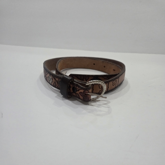 Emma Lee Accessories - Emma Lee Brown Floral Cowhide Leather Women’s Belt with Silver Buckle Sz.28